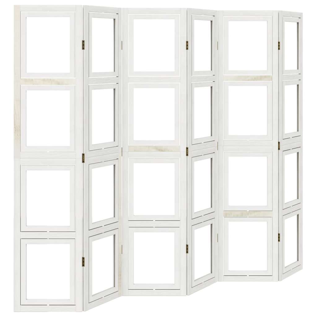 Room Divider 6 Panels White Solid Wood Paulownia